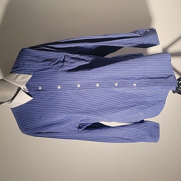 Van Heusen Mens Fitted Blue & White Pinstripes Dress Shirt, Size: 17.5 - Picture 1 of 5